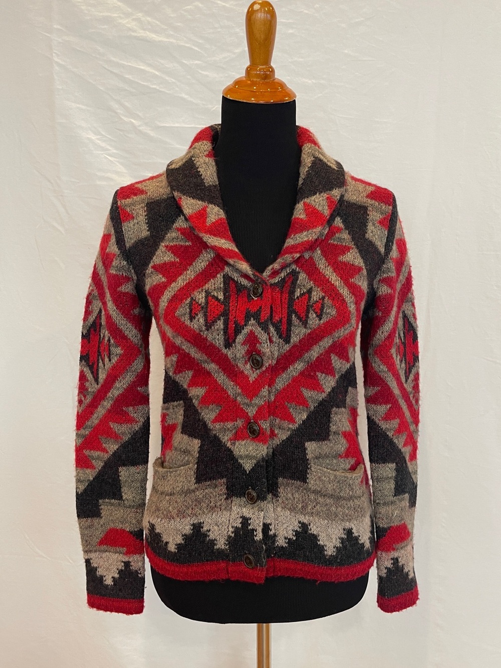 Aztec Navajo Southwestern Western Denim & Supply Ralph Lauren Red Gray Cardigan